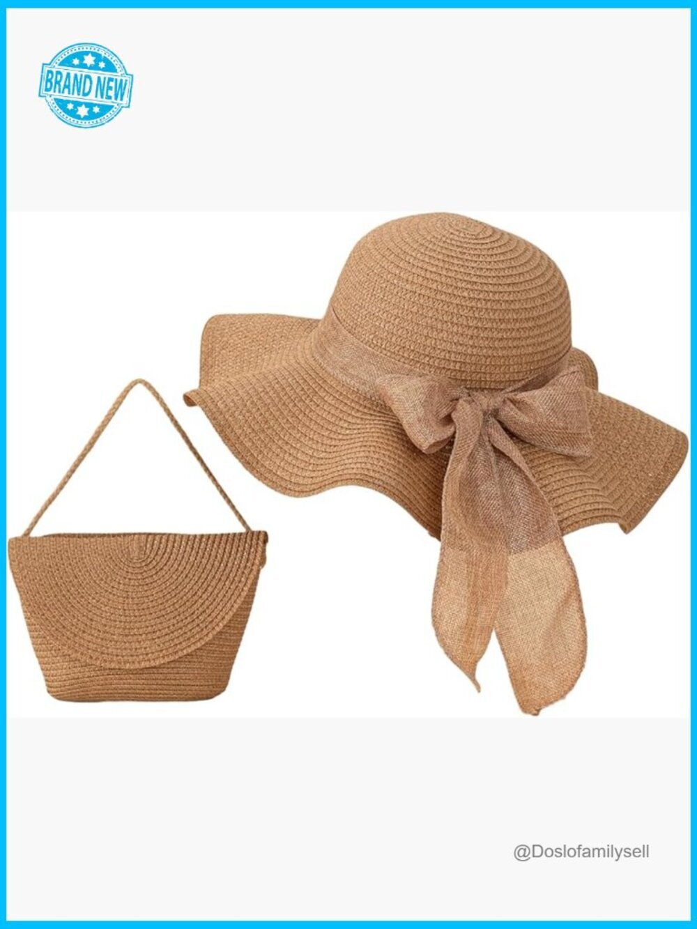 Women's Straw Sun Hat and Crossbody Bag Set Wide Brim Bow Knot Beach Travel